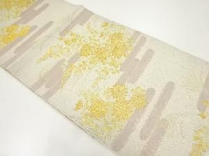 ヱ霞に草花模様織出し袋帯